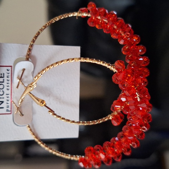 3 for $15 Red / Gold Hoop Earrings - Picture 3 of 3